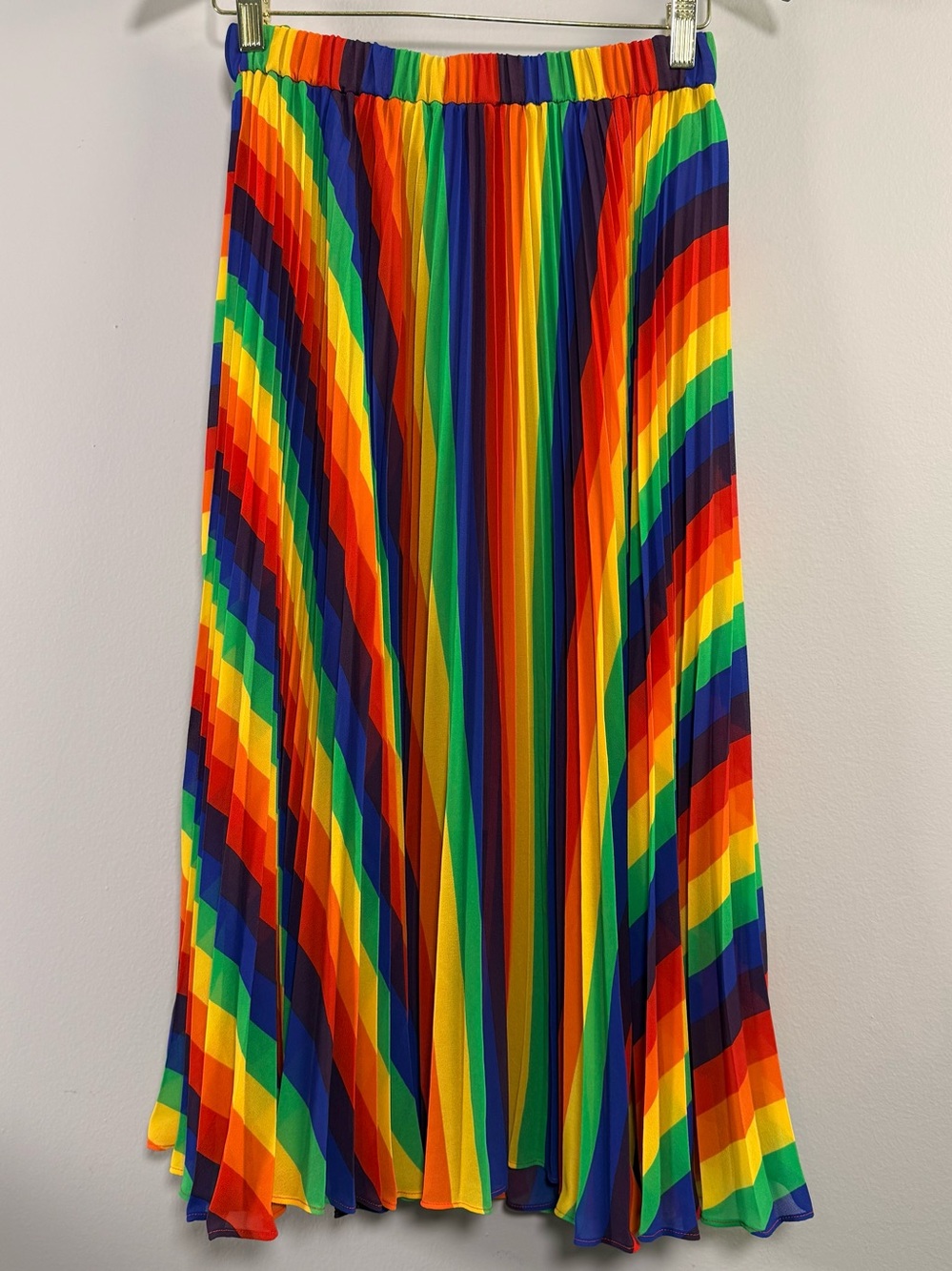 Michael Kors Rainbow Pleated Georgette Midi Skirt 0 XS Flowy  Elastic Pride